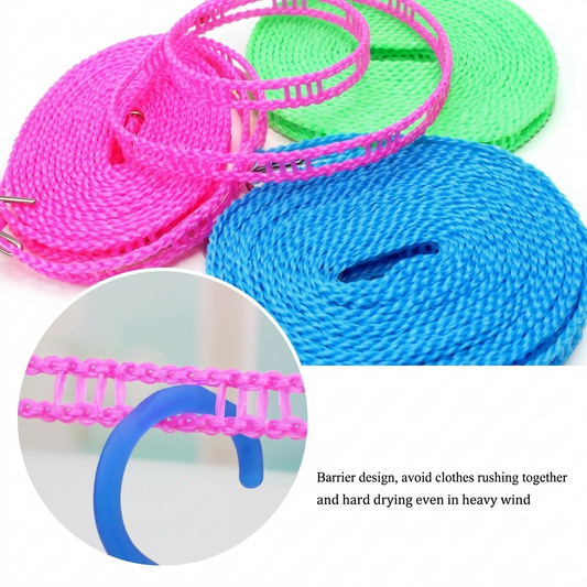Nylon Clothesline 5m Non-Slip Hooks Outdoor