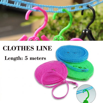 Nylon Clothesline 5m Non-Slip Hooks Outdoor