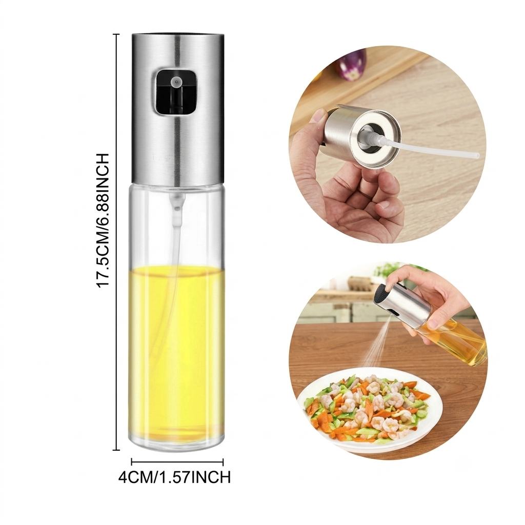 Oil Spray Bottle 304 Stainless Steel Clear Glass