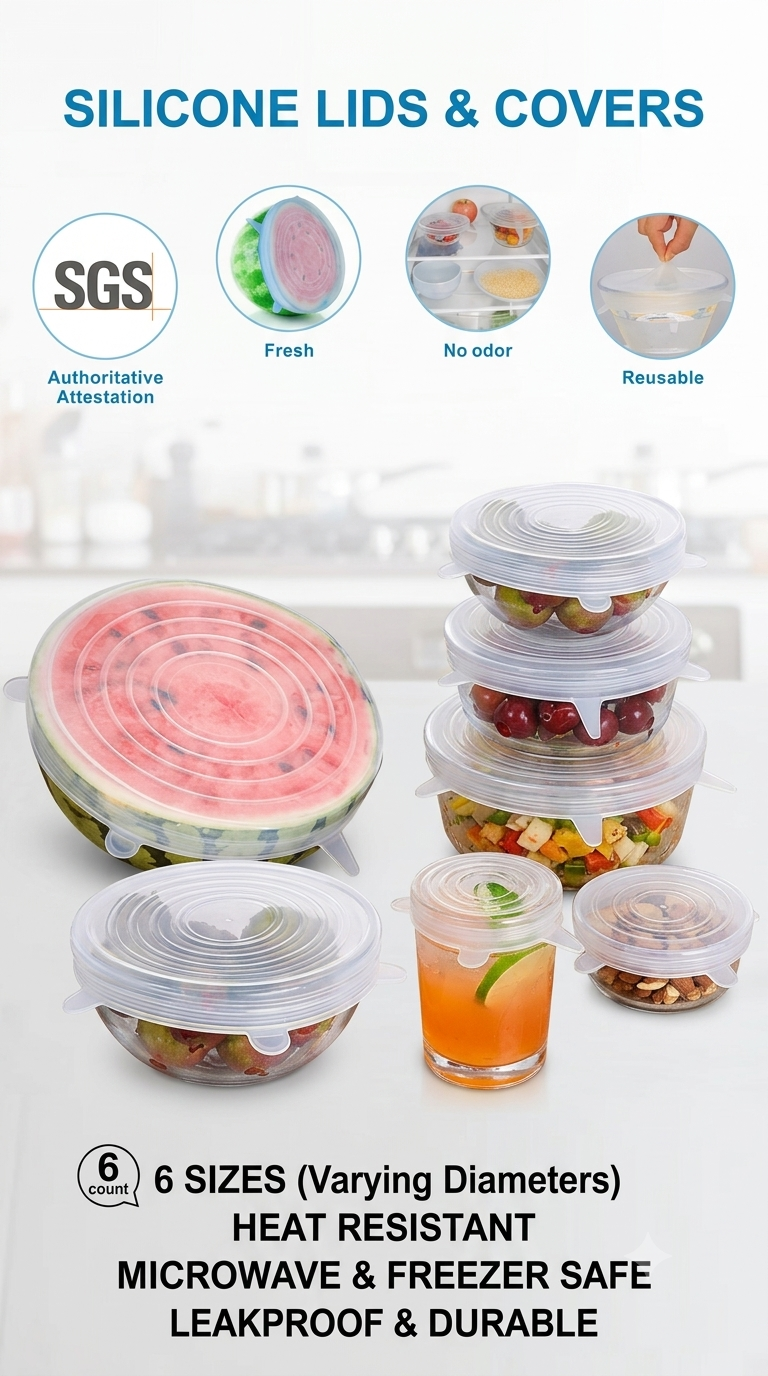 Reusable Silicone Food Covers Set of 6 Blue