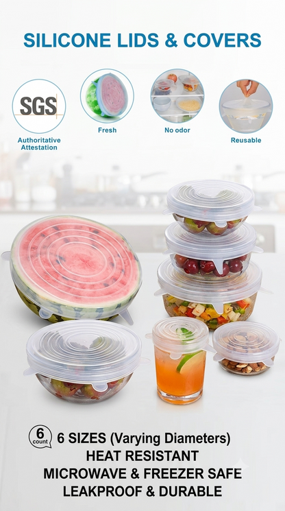 Reusable Silicone Food Covers Set of 6 Blue