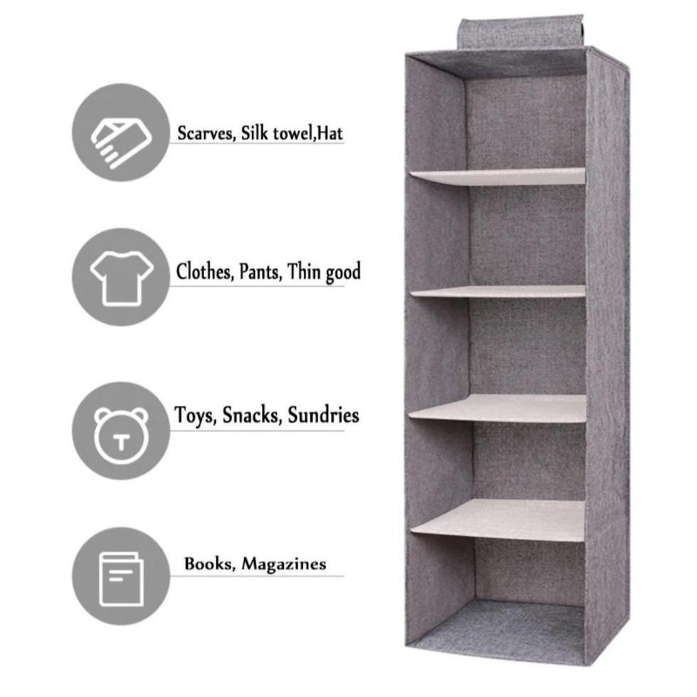 5-Layer Folding Closet Organizer Non-Woven Fabric Grey