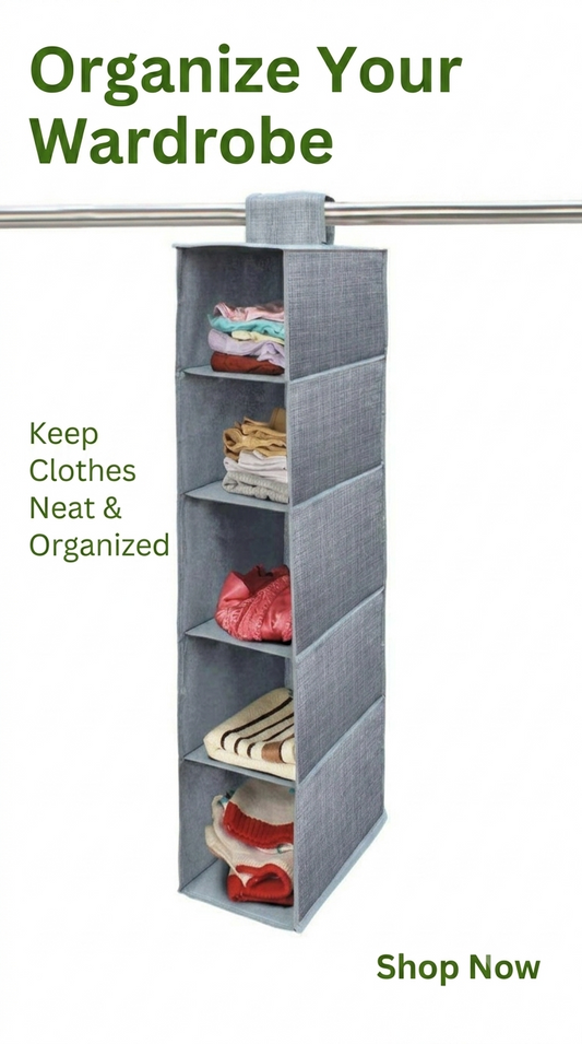 5-Layer Folding Closet Organizer Non-Woven Fabric Grey