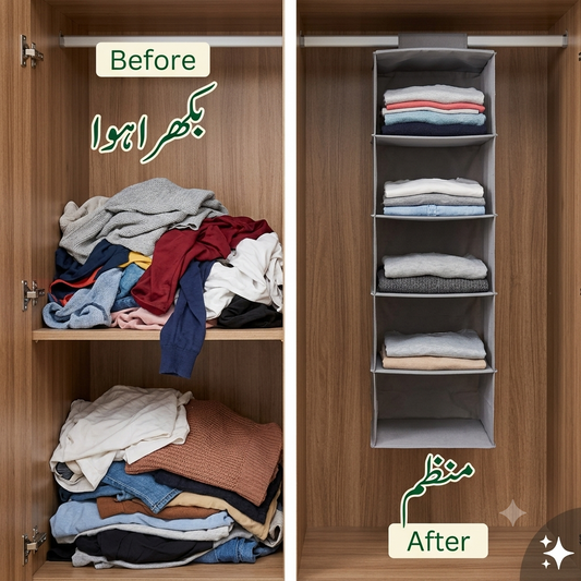 5-Layer Folding Closet Organizer Non-Woven Fabric Grey